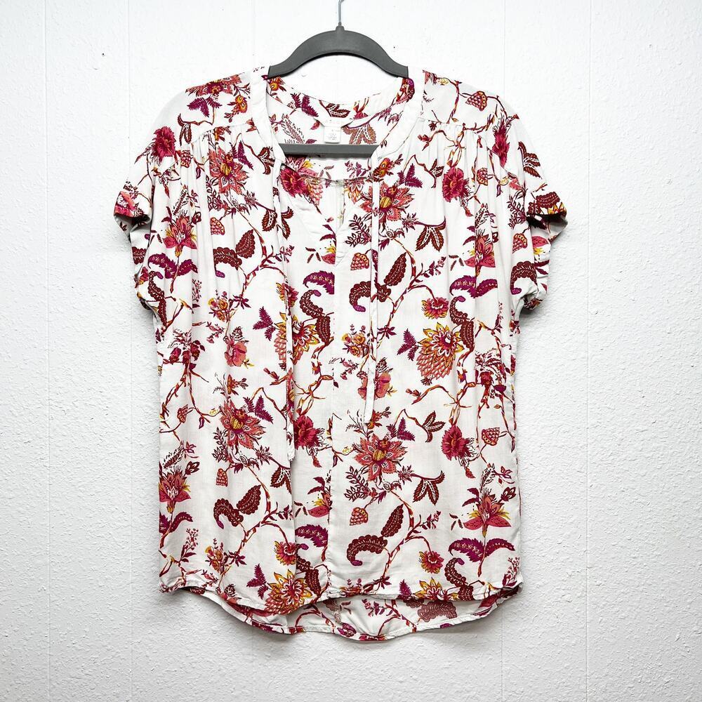 Caslon V-Neck Floral Top Womens Small Modal Relaxed Boho Cottagecore Lightweight